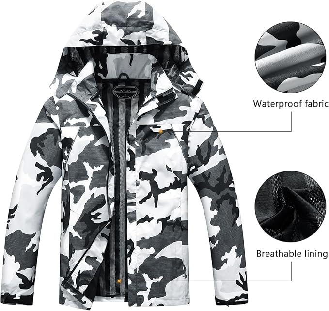 Outdoor Men's Waterproof Raincoat Windbreaker Lightweight Rain Jacket with Detachable Hood
