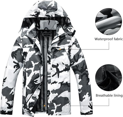 Outdoor Men's Waterproof Raincoat Windbreaker Lightweight Rain Jacket with Detachable Hood