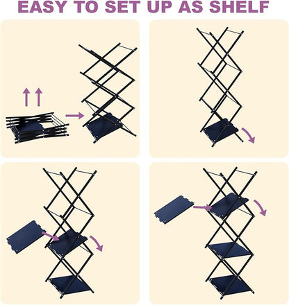 Folding Camping Table & Shelf, 2-in-1 Portable Aluminum Picnic Table and 3-Tier Storage Rack, Lightweight Low Table with Carrying Bag for Outdoor, Beach, Picnic, BBQ and Party