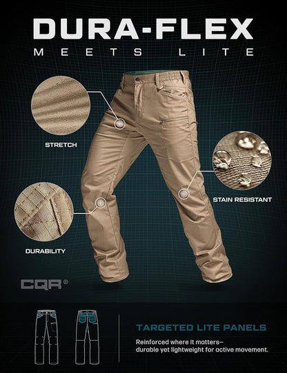 CQR Men's Flex Stretch Tactical Pants, Water Resistant Ripstop Cargo Pants, Lightweight EDC Outdoor Work Hiking Pants