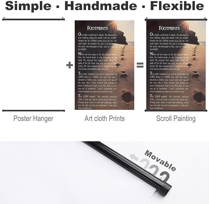 Footprints in the Sand Religious Canvas Wall Art Posters, Inspirational Beach Sunset Poem Print Poster (Black Axis 20x30inch, Footprints(7))