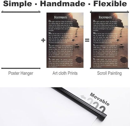 Footprints in the Sand Religious Canvas Wall Art Posters, Inspirational Beach Sunset Poem Print Poster (Black Axis 20x30inch, Footprints(7))