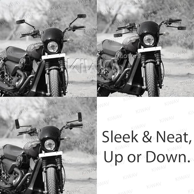 KiWAV Motorcycle Mirrors Rectangular ClassicPlus Black Convex Aspherical Anti-Glare Blue Tinted Glass Longer Stem 10mm 5/16 Inches Adapters for Cafe Racer Bobber Chopper Road Bike Pack of Pair