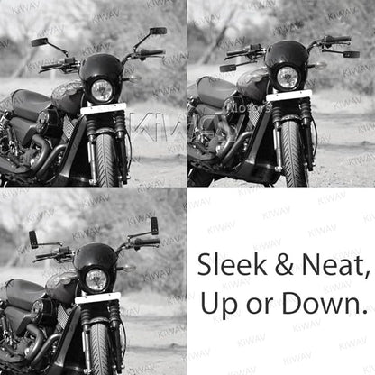 KiWAV Motorcycle Mirrors Rear View Side Rectangular ClassicPlus Black Convex Aspherical Anti-Glare Blue Tinted Glass Longer Stem Compatible for Custom Harley Street 500 750 Pack of Pair