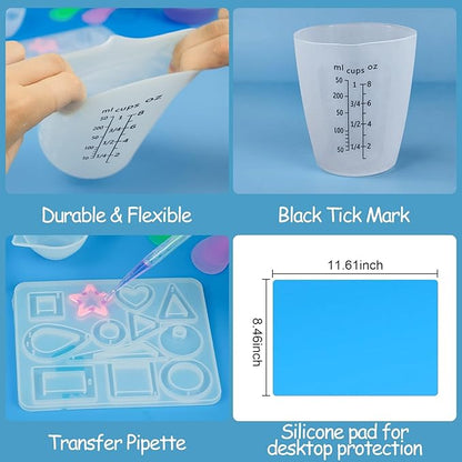 Creahaus Silicone Measuring Cups Tool Kit, Non-Stick Black Number 250 & 100ml Epoxy Mixing Cups, Reusable Resin Supplies with Silicone Cups, Stir Sticks, Pipettes, Mat for Resin Molds, Jewelry Making