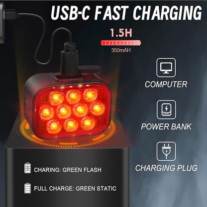 BUCKLOS Bike Lights Front and Back for Night Riding, 10 LED Ultra Bright 8+9 Modes USB Rechargeable Bicycle Headlight and Tail, IPX6 Waterproof 1100mAh Bikes Light Set, 35 Hrs Long Battery Powered