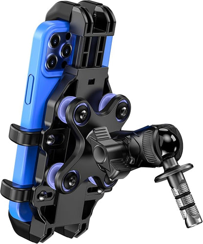 Motorcycle Fork Stem Phone Mount [Vibration Dampener] [Anti-Shake] One-Handed Operation Motorcycle Cell Phone Holder, Fit 12mm-25.4mm Diameter Fork Stem Tube, for 5.4"-7.2" Smartphone