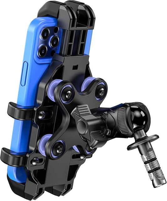 Motorcycle Fork Stem Phone Mount [Vibration Dampener] [Anti-Shake] One-Handed Operation Motorcycle Cell Phone Holder, Fit 12mm-25.4mm Diameter Fork Stem Tube, for 5.4"-7.2" Smartphone