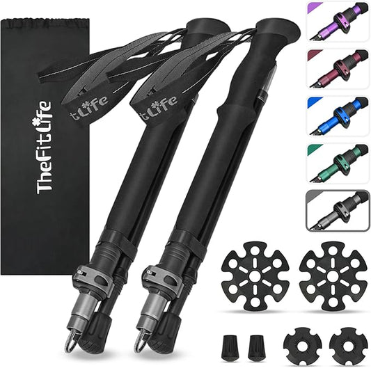 TheFitLife Collapsible Trekking Poles for Hiking – Lightweight Folding Walking Sticks for Men and Women with Extra-Long Foam Handle and Metal Flip Lock