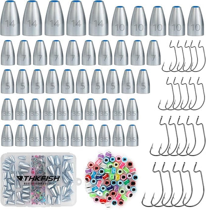 THKFISH Fishing Weights Sinkers Set, 60PCS Fishing Sinker Drop Shot Weights Kit,Drop Shot Rig Wacky Hooks for Saltwater Freshwater Bass Fishing