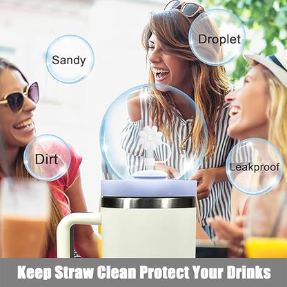 4PCS Silicone Straw Covers Toppers for Stanley Cups 30&40 Oz Tumbler Accessories Flower Straw Caps Mixed Color Dust-Proof Reusable Straws Tips Protectors for Stanley Cup 10mm 0.4in Straws