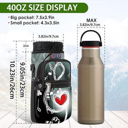 icolor Water Bottle Carrier Bag with Strap 25/32/40 oz Crossbody Bottle Holder with Phone Pocket Sling Sleeve Insulated Neoprene Water Bottle Pouch for Walking Travelling