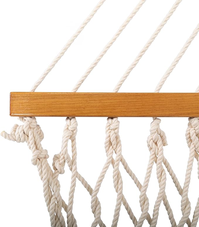 Original Pawleys Island Large Oatmeal DuraCord Rope Hammock – 13 ft. x 55 in., 2-Person, 450 lb Capacity, Oak Spreader Bar, Zinc-Plated Hardware, Handcrafted in The USA