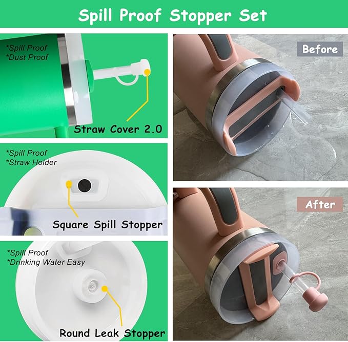 Stanley Cup Accessories Set,Including 2 Pcs 0.4in Straw Cover, 1 Silicone Spill-Proof Stopper Set of 3, 1 Cute Flower Handle Charm, 1 Silicone Boot Fits Stanley 40&30 Oz Tumbler (Meadow)