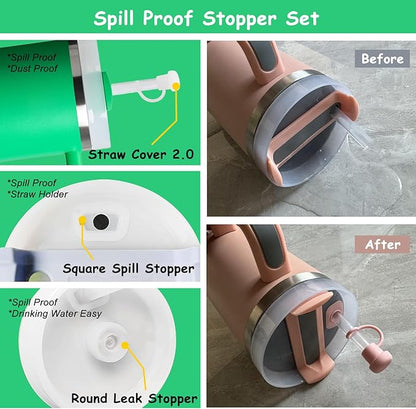 Stanley Cup Accessories Set,Including 2 Pcs 0.4in Straw Cover, 1 Silicone Spill-Proof Stopper Set of 3, 1 Cute Flower Handle Charm, 1 Silicone Boot Fits Stanley 40&30 Oz Tumbler (Meadow)