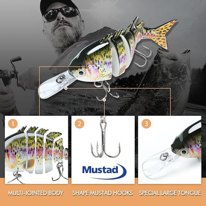 TRUSCEND Easy Catch Swimmax, Magic Noisy Turbulent Wiggling and Vibrating Actions for More Bites, Segmented Swimbait Jointed by Dyneema Strongest Fiber, Lifelike Fishing Lures for Relax Family Fishing