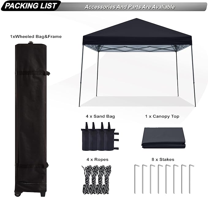 ABCCANOPY Stable Pop up Outdoor Canopy Tent 12 x 12 ft Base / 10 x 10 ft Top, Black