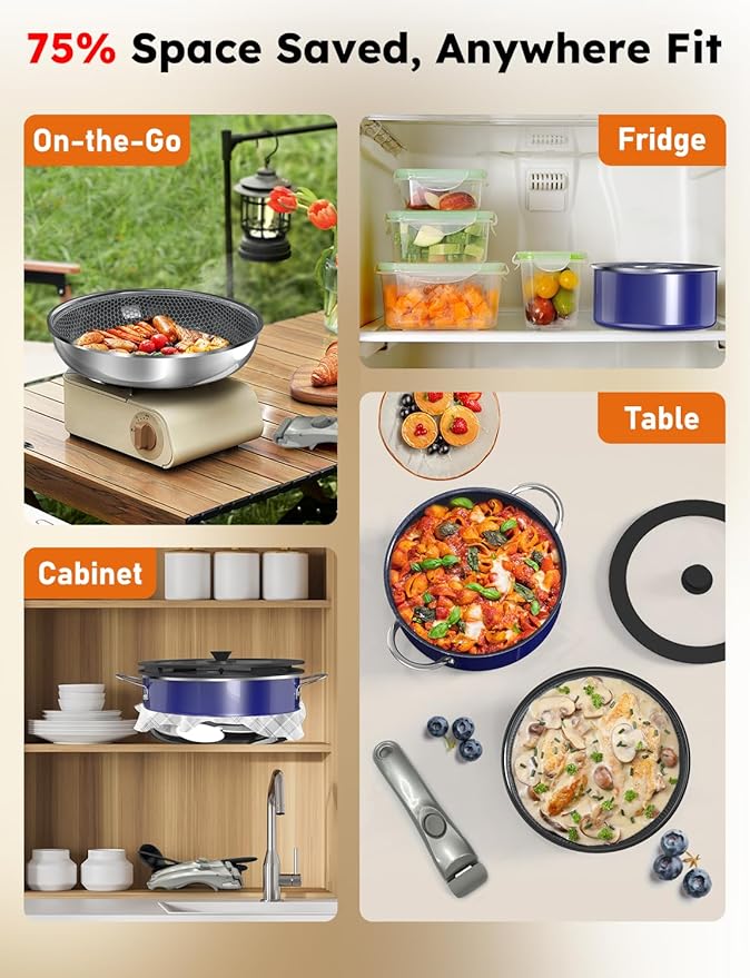 Pro DUXANO 12PC Nonstick Pots and Pans Set&Hybrid 3-Ply Stainless Steel Skillet, High Heat Sear&Fry, 2-Layer Ceramic Induction Cookware, 9H Scratch-Resistant&Anti-Warp,PFAS Free,All Cooktop/Dishwasher