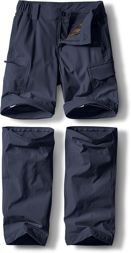 CQR Kids Youth Hiking Cargo Pants, UPF 50+ Quick Dry Convertible Zip Off Pants, Outdoor Camping Pants