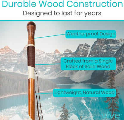 Vive Wooden Walking Stick - Willow Cane for Seniors Hiking & Balance - Heavy Duty Carved Twisted Wood Sticks for Men & Women - Stylish Support Pole for Outdoor Trekking & Weight Bearing