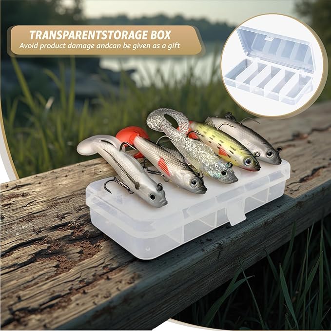 Inmorven Soft Fishing Lures Shad Minnow Swimbaits, Pre-Rigged Jig Head Paddle Tail Swimbaits for Freshwater and Saltwater, Jigs Fishing Bait for Bass Crappie Trout Walleye, Fishing Gifts for Men