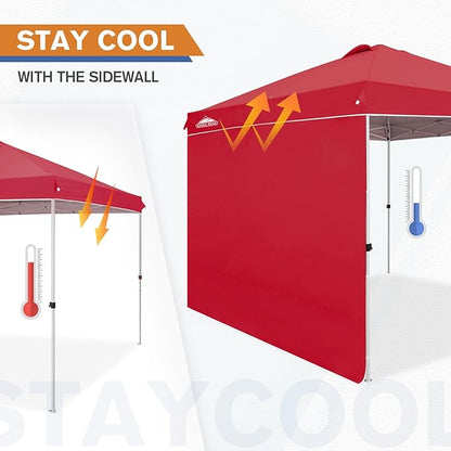 EAGLE PEAK Pop Up Canopy Tent with 1 Sidewall, Easy Setup Event Tent, Outdoor Sun Shade, Wheeled Carry Bag, Stakes and Guy Ropes, Instant Canopy 10x10, Red