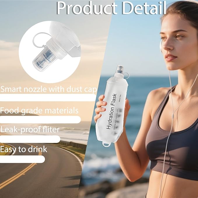 CLINTT 250ml Soft Flask, Foldable Running Water Bottle, TPU Folding Soft Water Flask, BPA-Free Collapsible Flask for Hydration Pack Running Vest, Cycling, Climbing, Hiking - 2Pcs, White