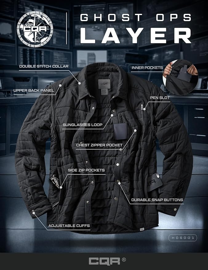 CQR Men's Lightweight Insulated Jacket, Windproof Packable Water Resistant Warm Active Coat for Hiking Work Outdoor Tactical