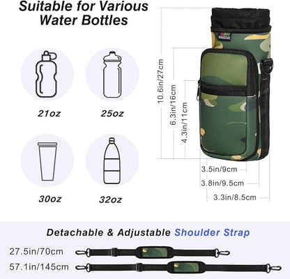 Nuovoware Water Bottle Carrier Bag,25oz/40oz/64oz Bottle Pouch Holder,Adjustable Shoulder Hand Strap 2 Pocket Sling Neoprene Sleeve Sports Accessories for Hiking Travelling Camping