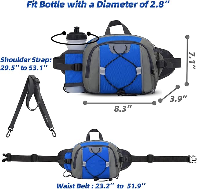 Peicees Hiking Fanny Pack Large Waist Bag for Men Women with Bottle Holder Water Resistant Lumbar Pack for Hiking Camping Fishing Outdoor (Bottle Not Included)