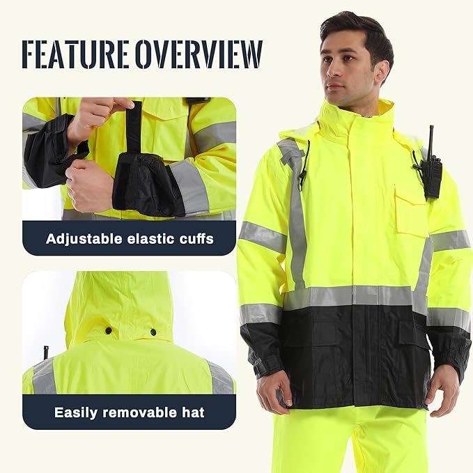 SKSAFETY Hi Vis Reflective Rain suits for Men Waterproof - High Vis Safety Rain Jacket, High Visibility Raincoat for Men