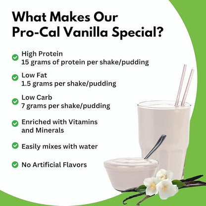 Pro-Cal Vanilla Meal Replacement Powder, 14.07 oz – High Protein, Low Calorie Shake & Pudding Mix – 16 Servings, Delicious & Easy to Prepare – Supports Healthy Weight Management, Vanilla