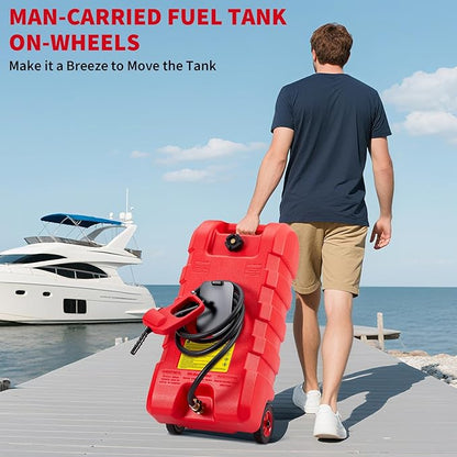 15 Gallon Gas Can, Fuel Transfer Tank, Portable Fuel Tank With Pump, Portable Gasoline Tank On Wheels With Le Fluid Transfer Siphon Pump and 10-Inch Hose, for Cars, Boats, Lawnmowers, ATVs, Tractor