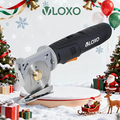 VLOXO Electric Rotary Fabric Scissors Cordless Power Fabric Cutter Rechargeable Electric Scissors for Leather with Safety Lock Multi-Layer Cutter for Carpet Canvas Cotton Include Case Black