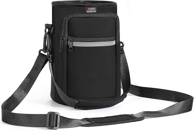 Nuovoware Water Bottle Carrier Bag,25oz/40oz/64oz Bottle Pouch Holder,Adjustable Shoulder Hand Strap 2 Pocket Sling Neoprene Sleeve Sports Accessories for Hiking Travelling Camping