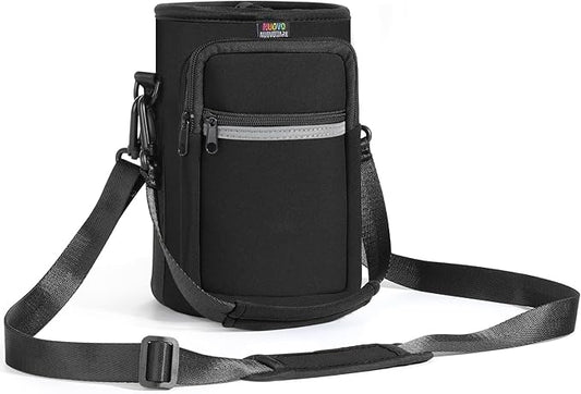 Nuovoware Water Bottle Carrier Bag,25oz/40oz/64oz Bottle Pouch Holder,Adjustable Shoulder Hand Strap 2 Pocket Sling Neoprene Sleeve Sports Accessories for Hiking Travelling Camping
