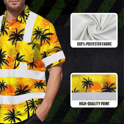 High Visibility Hawaiian Shirt for Men Tropical Shirts Custom Name Floral Outfit Reflective Safety Workwear