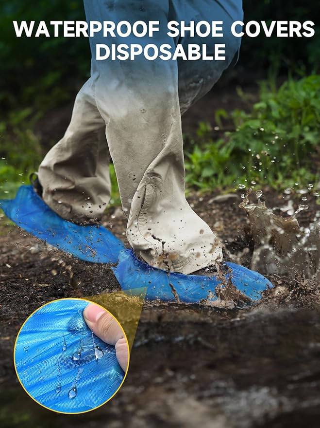 Shoe Covers Disposable Non Slip Pack of 300 (150 Pairs): TOOSOFt Blue Plastic Booties for Shoes Covers - Extra Large Foot Booties Disposable Waterproof Indoors,fits up to Size 11 US Men and 13 Women