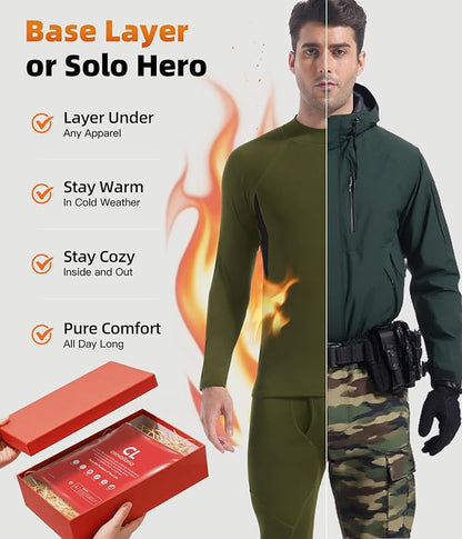 CL convallaria Mens Thermal Underwear Set with Fly Long Johns Base Layer Winter Hunting Gear Sport Top and Bottom