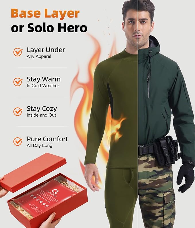 CL convallaria Mens Thermal Underwear Set with Fly Long Johns Base Layer Winter Hunting Gear Sport Top and Bottom