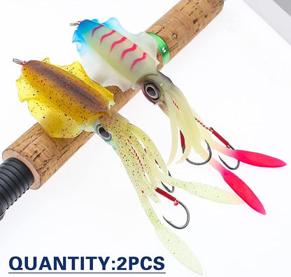 Squid Fishing Lures Large Simulation Luminous Artificial Lures Baits with 3D Holographic Eyes & Treble Hook, Built in Lead Blocks, Lifelike Plastic Fishing Soft Lures for Saltwater Fishing