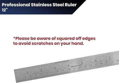 2 Pack Pacific Arc 12 Inch Stainless Steel Ruler with Inch/Metric Conversion Table
