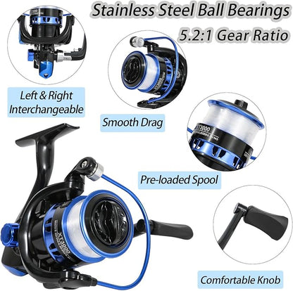 Fishing Pole, Telescopic Fishing Rod and Reel Combo, 13+1BB Pre-Loaded Spinning Reel Combo with Fishing Pliers and Lip Gripper, 6.9FT Fishing Rod Combo