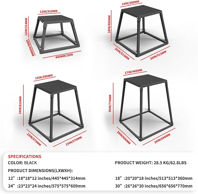 Heavy-Duty Steel Reinforced Jump Box -12 "Anti-Slip Sports Reinforcement Box, Fitness Box Jump, Exercise Step Platform, Strength Training, Suitable for Home and Gym