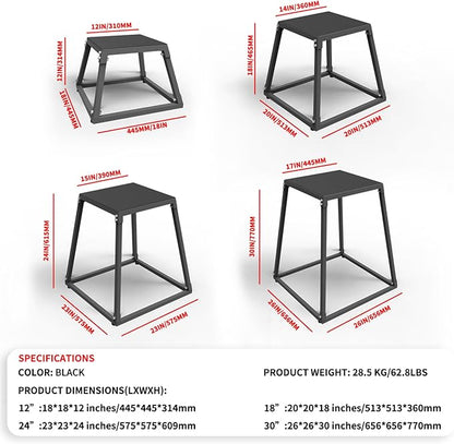 Heavy-Duty Steel Plyometric Jump Box, 12" Anti-Slip Rubber Tread & Stable Trapezoidal Design, Fixed Non-Slip Pads Fitness Jump Platform for Strength Training, Home & Gym Use