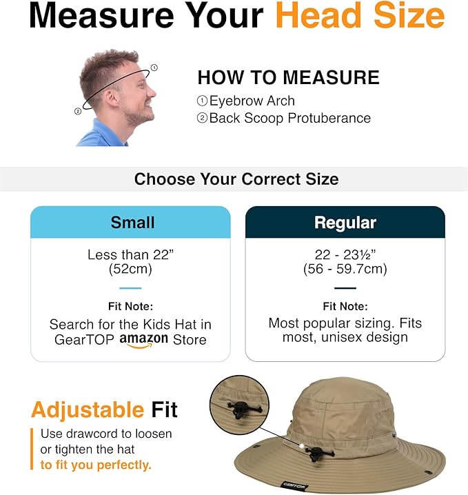 GearTOP Safari Hat for Men Sun Hats for Women UV Protection UPF 50+ Fishing, Gardening, Hiking Hat (22-23 1/2")