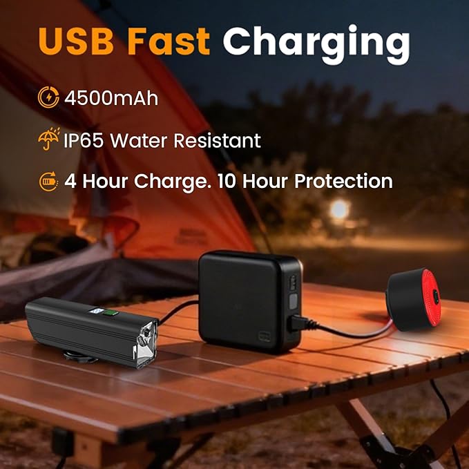Bike Light for Night Riding, 2000LM Bike Headlight and Taillight Set with Brake Sensing, 4500mAh USB Rechargeable Waterproof Bicycle Light Set Features Daytime Running Light Mode,Perfect for Adult