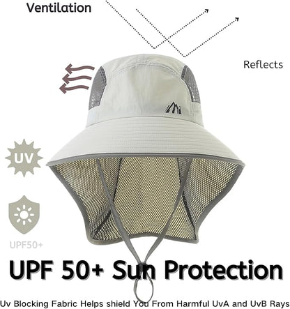 UV Sun Protection Hat Women Foldable Neck Flap Wide Brim Fishing Hat with Ponytail Hole for Women
