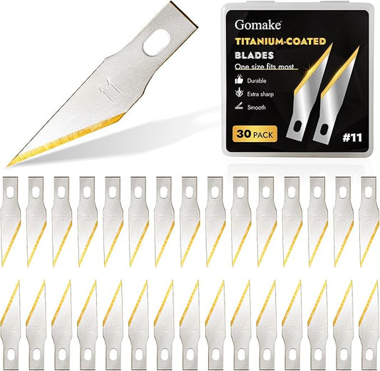 Gomake Exacto Knife Blades #11 Titanium Coated Replacement Blades for Precision Hobby Knife, 30 Pack