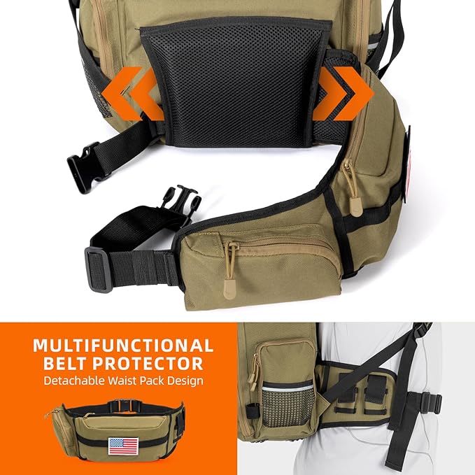 Ghosthorn Fishing Tackle Backpack with 4 3600 Tackle Boxes Rod Holder Outdoor 43L Large Bag with Detachable Wasit Bag Storage Fishing Gear and Equipment Waterproof